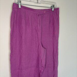 JM COLLECTION 100% Linen Pant Womens 14 Purple Stretch Flowy Beach Colorful